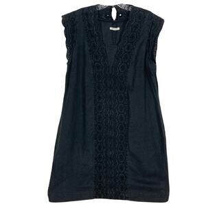 Nwot WHITE STUFF Dress UK16/US12 Crochet Trim Black Linen Shift Dress Short